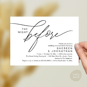 Invitación de cena de ensayo de boda con letra neg