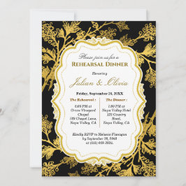 Invitación de cena de ensayo de lujo en negro y do