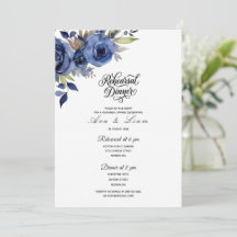 Invitación de cena de ensayo floral azul marino