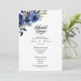 Invitación de cena de ensayo floral azul marino