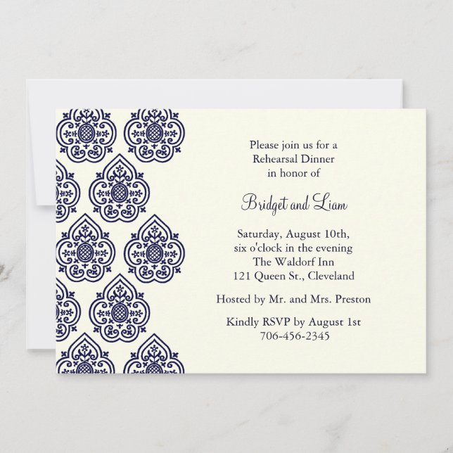 Invitación de cena de ensayo Vintage Damask (Anverso)