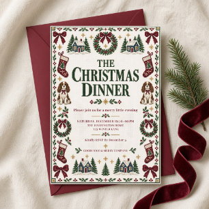 Invitación de Cena de Navidad con lazos de borgoña
