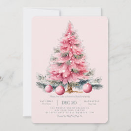 Invitación de cena de Navidad rosada en árbol de N