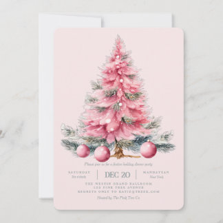 Invitación de cena de Navidad rosada en árbol de N
