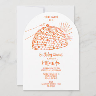 Invitación de cena naranja de bola de discoteca