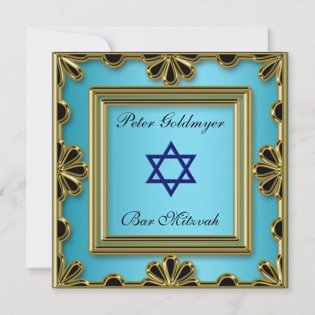Invitación de ceremonia azul de Bar Mitzvah (Reverso)