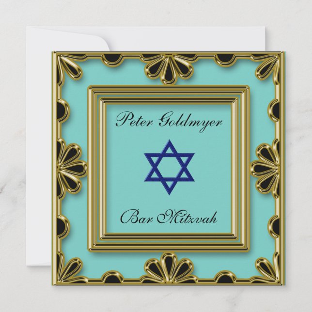 Invitación de ceremonia azul de Bar Mitzvah (Reverso)