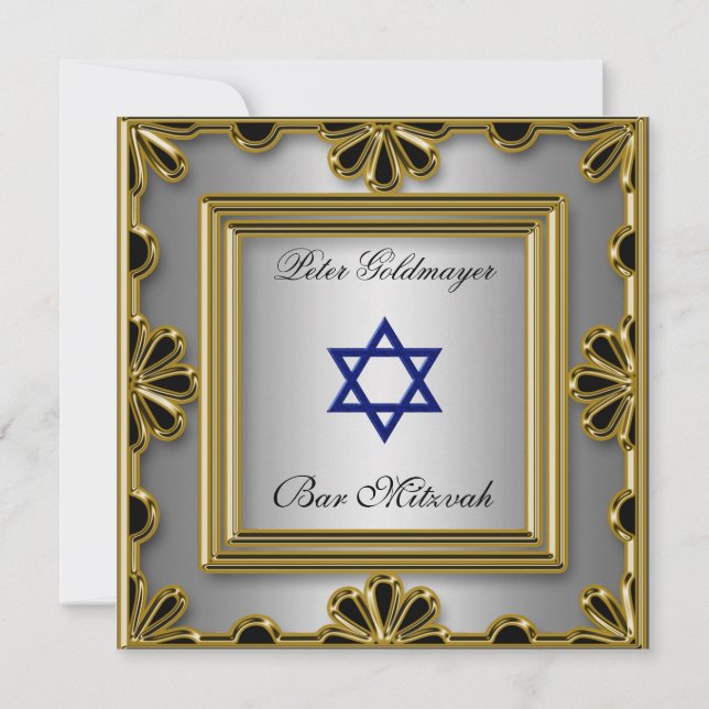 Invitación de ceremonia de Bar Mitzvah Gold 13 (Reverso)