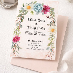 Invitación de ceremonia de boda floral acuarela