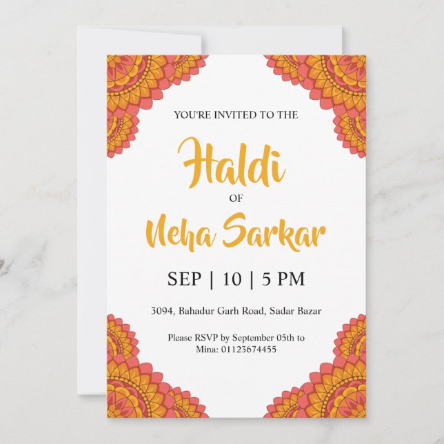 invitación de ceremonia de haldi (Anverso)