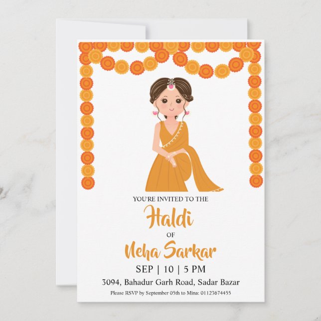 invitación de ceremonia de haldi (Anverso)