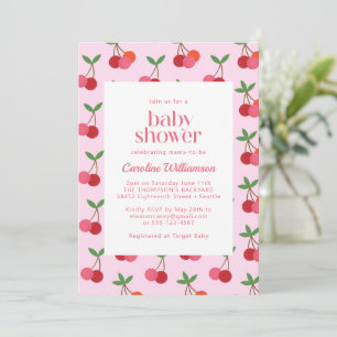Invitación de cereza roja rosa linda para baby sho