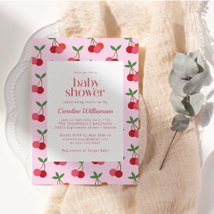 Invitación de cereza roja rosa linda para baby sho