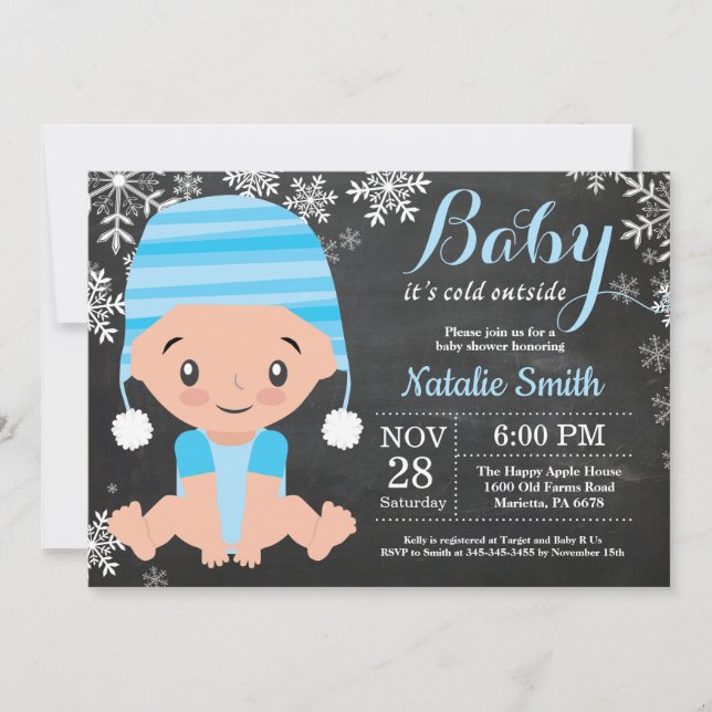 Invitación de Chalkboard para Baby Shower de Niño  (Anverso)