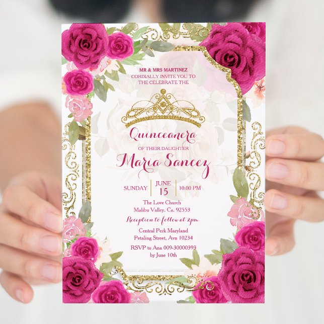 Invitación de Charra Mis Quince de Roses Rosa de F (Subido por el creador)