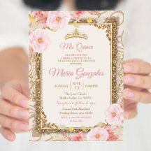 Invitación de Charra Mis Quince, vestido de oro Ro