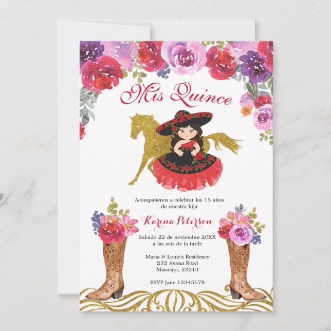 Invitación de Charra Quinceanera de arranque mexic (Anverso)