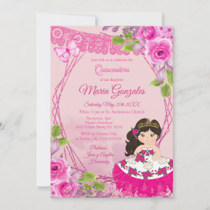 Invitación de Charra Quinceanera Mexicana Rosa