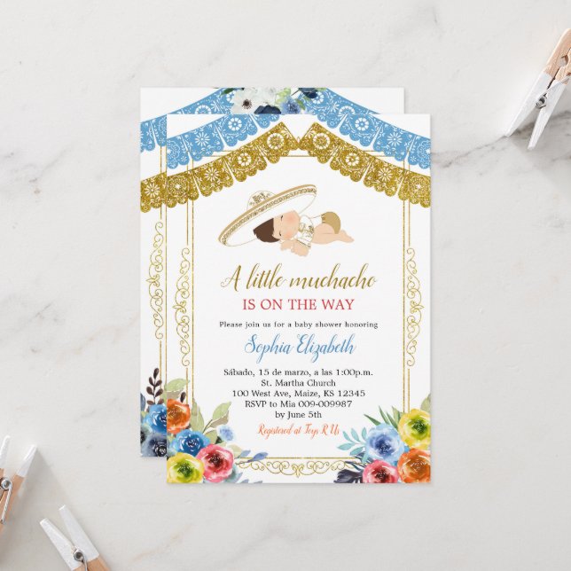 Invitación de Charro Colorido y Dorado para Fiesta (Anverso/Reverso In Situ)