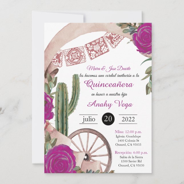 Invitación de Charro Huapango Quinceanera, Purple (Anverso)