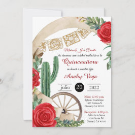 Invitación de Charro Huapango Quinceanera, rosas r