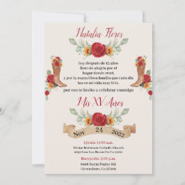 Invitación de Charro Quinceanera, rosas rojas