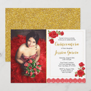 Invitación de Charro Quinceañera  Rosas y encaje