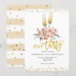 Invitación de Cheers Moderno Dorado a Treinta