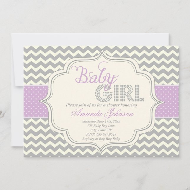 Invitación de Chevron Baby Shower a la Moda Baby G (Anverso)