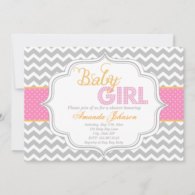 Invitación de Chevron Baby Shower a la Moda Baby G (Anverso)