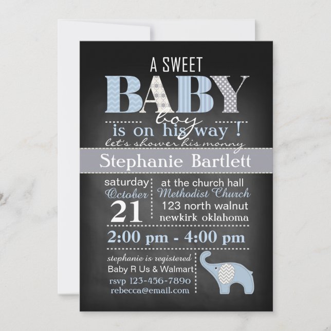 Invitación de Chevron del bebé de la pizarra (Anverso)