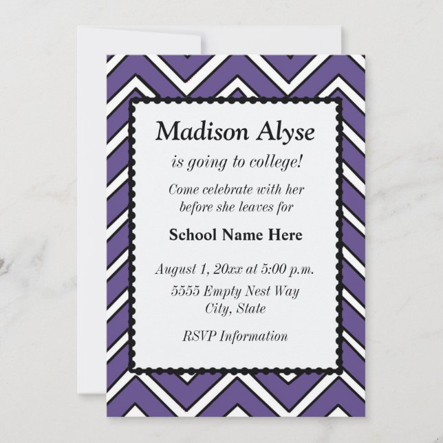Invitación de Chevron Morado y Blanco Mediano para (Anverso)