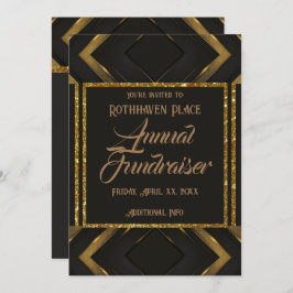 Invitación De Chevron Negro Y Oro