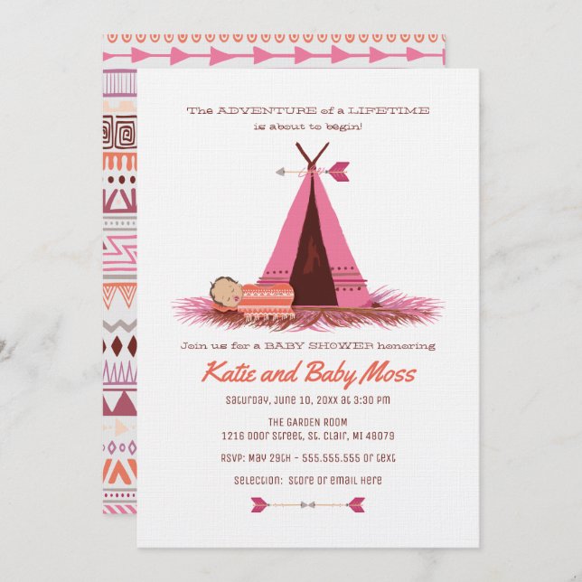 Invitación de chica a Baby Shower {Moda Boho} (Anverso / Reverso)