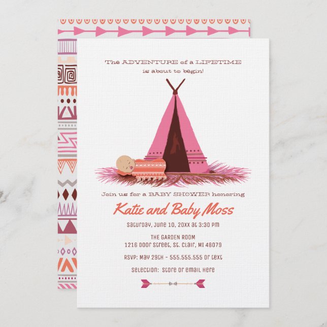 Invitación de chica a Baby Shower {Moda Boho} (Anverso / Reverso)