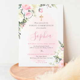 Invitación de chica a la Primera Comunión de color