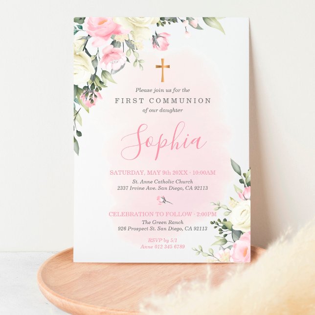 Invitación de chica a la Primera Comunión de color (Subido por el creador)