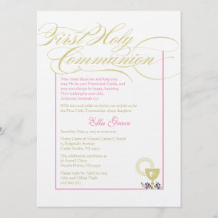 Invitación de chica a la Primera Comunión - Rosa