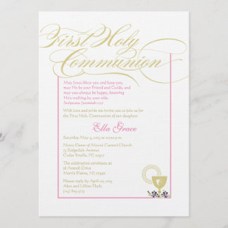 Invitación de chica a la Primera Comunión - Rosa
