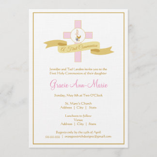 Invitación de chica a la Primera Comunión - Rosa