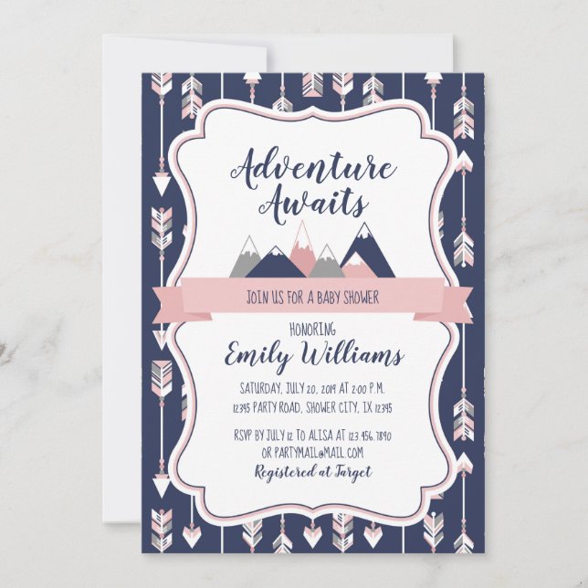 Invitación de chica Adventure Baby Shower (Anverso)