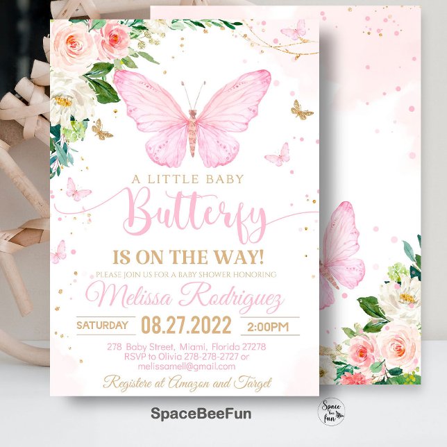 Invitación de Chica Baby Shower a mariposa (Butterfly invites,Baby Shower,Invitation,A Little Butterfly,Is On The Way,Butterfly Theme,Shower bab)
