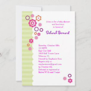 Invitación de Chica Baby Shower con flores y tiras