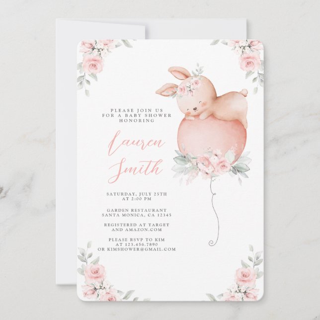 Invitación de Chica Baby Shower para conejillos y  (Anverso)