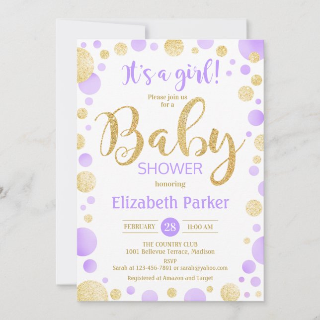 Invitación de chica Baby Shower - Puntos de oro mo (Anverso)