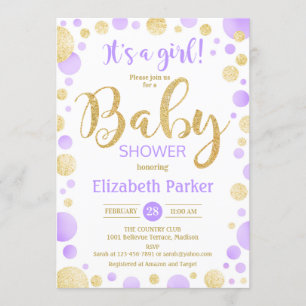 Invitación de chica Baby Shower - Puntos de oro mo