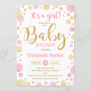 Invitación de chica Baby Shower - Puntos dorados r