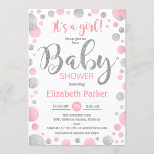 Invitación de chica Baby Shower - puntos rosados p