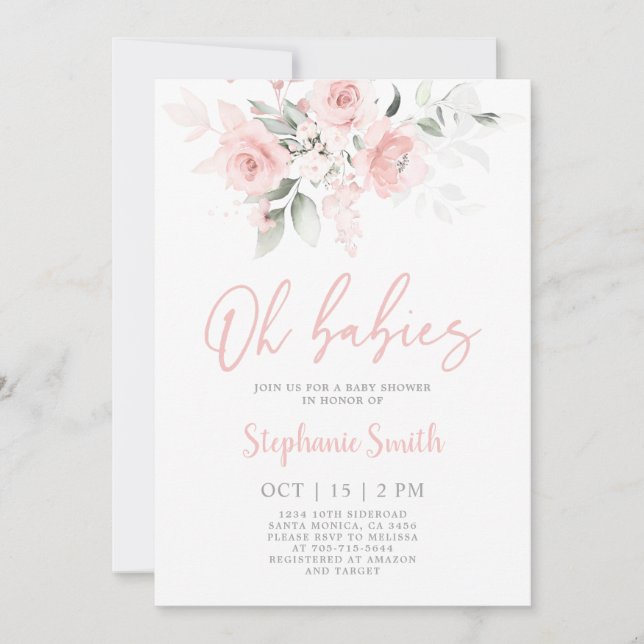 Invitación de Chica Baby Shower rosa Rubor para Ch (Anverso)
