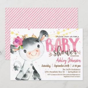 Invitación de chica Cow Baby Shower, Granja rosa